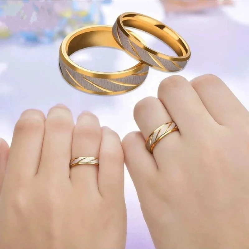 

Stainless Steel Craftsmanship Golden Wave Pattern Couple Engagement Ring Wedding Party Jewelry Gift