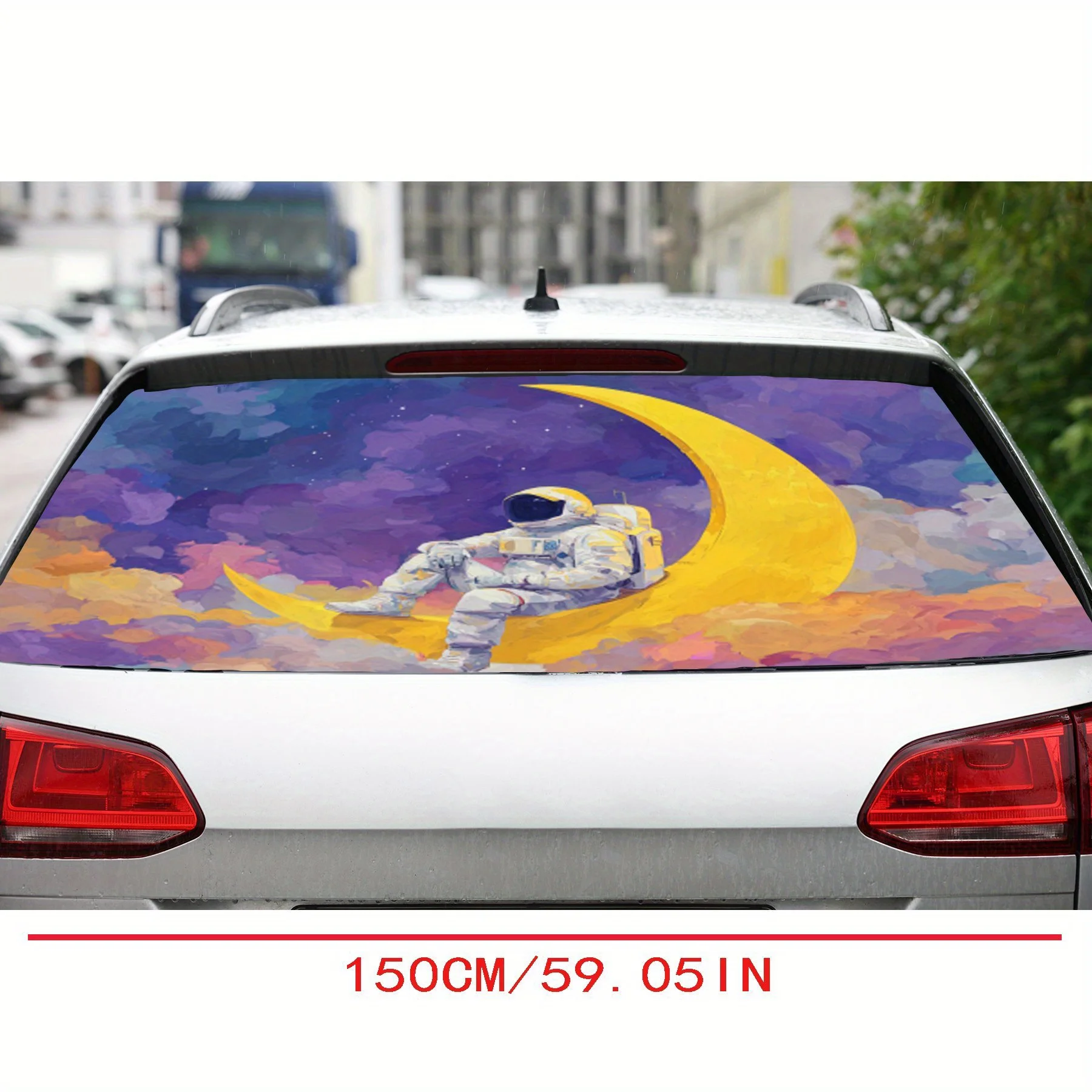 Astronaut sitting on the moon PVC material self-adhesive waterproof car rear window sticker, easy to paste without falling off,