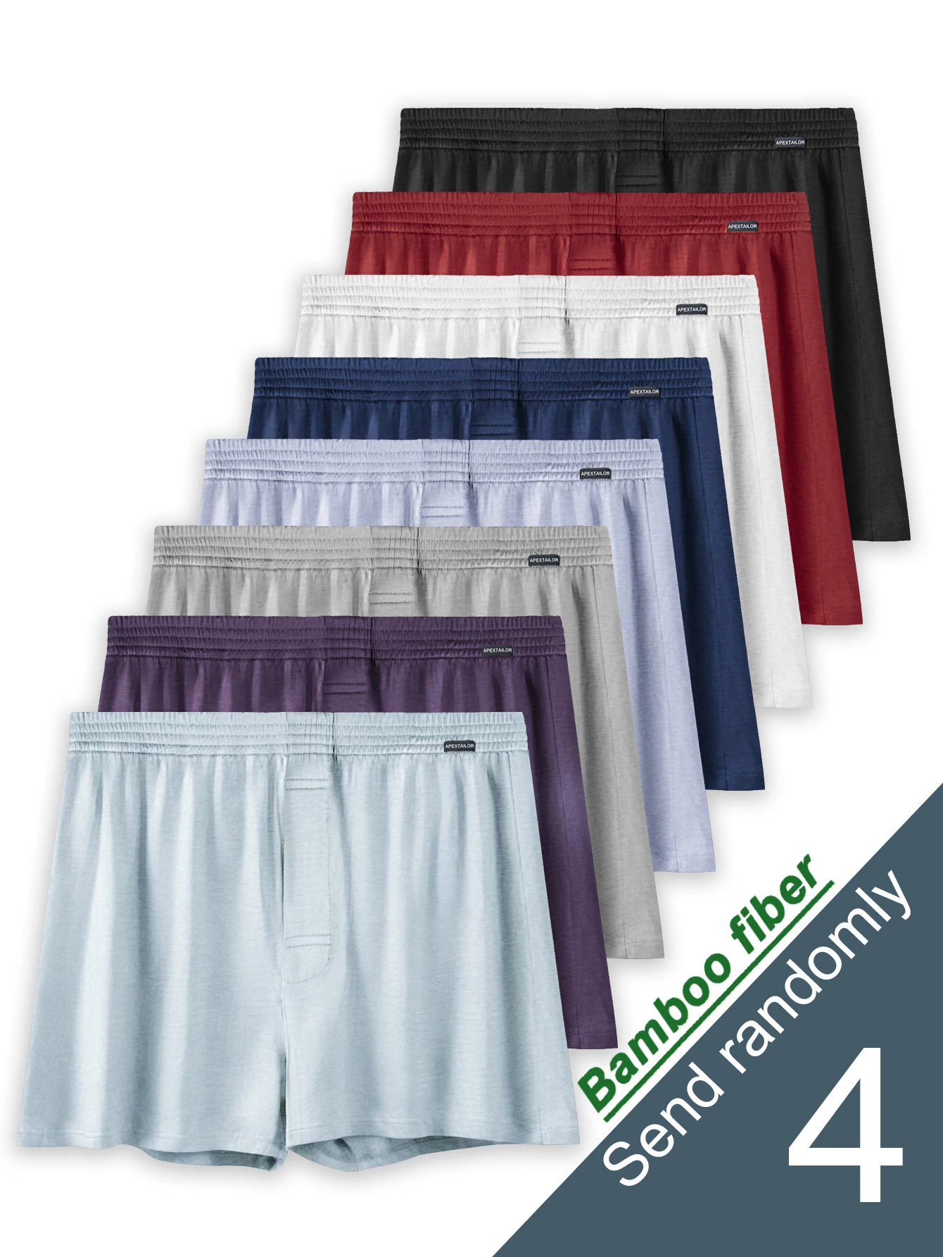 

[Men's Boxer Briefs] 4-Pack Bamboo Fiber Men's New Style Random Boxer Briefs Moisture-Wicking Breathable Comfortable Simple Fashionable Soft Fit Pure Color Men's Underwear