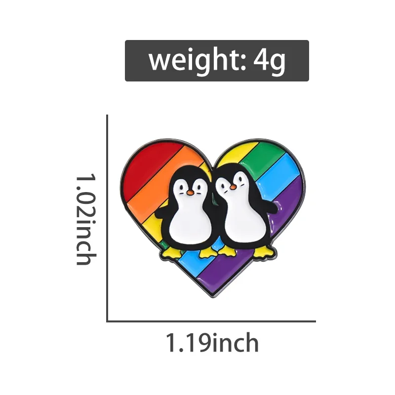 Rainbow Penguin LGBT Pride Flag Enamel Pins Custom Rainbow Heart Gays Brooches Collar Lapel Bag Badges Jewelry Gift for Friends