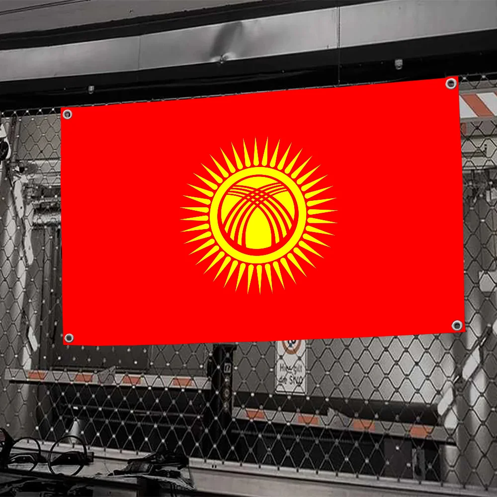 1 Stück Kirgisistan-Flagge, Flaggen und Banner, Vierloch-Flagge, Polyester, Outdoor-Dekoration, Raumästhetik