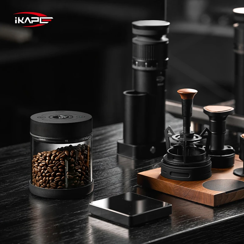 IKAPE Electric Vacuum Coffee Canister With Digital Display 250g Airtight Storage Jar For Coffee Beans Tea Nuts Coffee Bar Tools