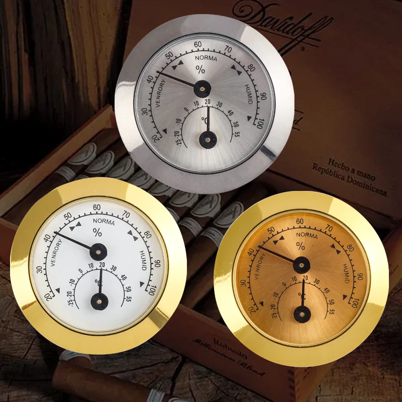 Humidor de precisión redondo, higrómetro de cigarros, Mini humidificador mecánico portátil preciso, higrómetro, medidor de humedad, accesorios para cigarros