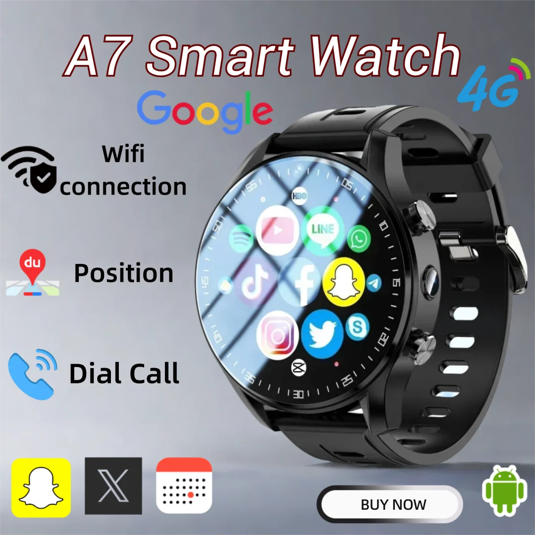 

A7 4G Android Smart Watch with Dual Cameras Video Call SIM Slot 128GB Storage WiFi + GPS + Waterproof