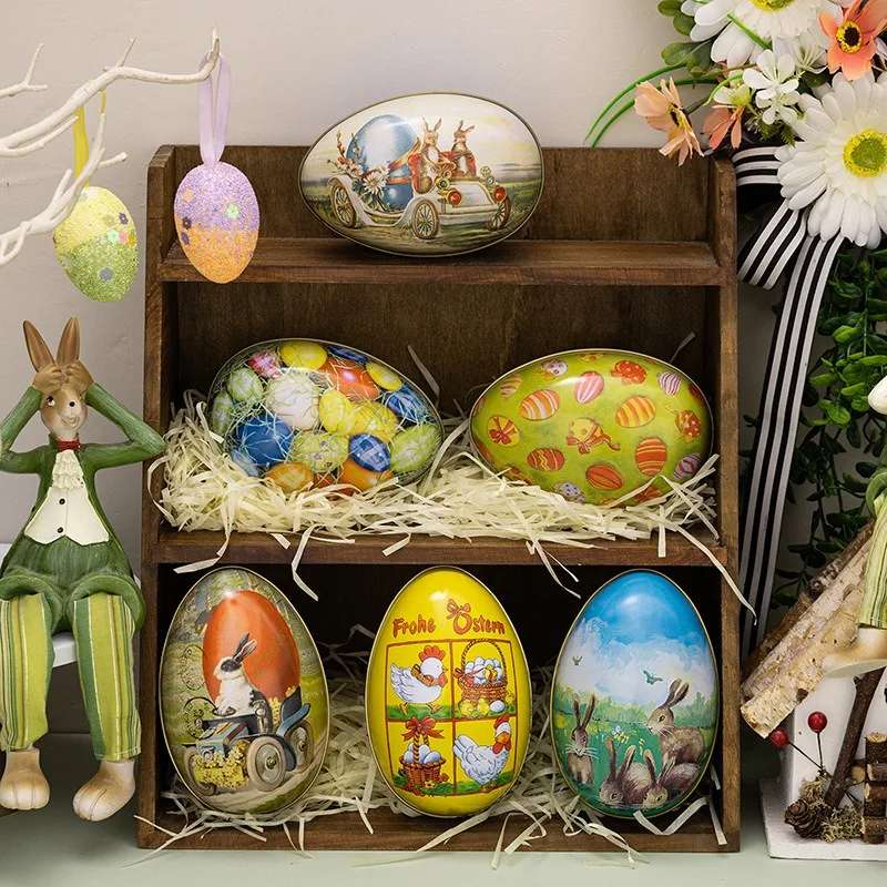 Iron Easter Egg Candy Box Colorful Rabbit Chick Tin Egg Storage Box Spring Festival Happy Easter Day Kids Gift Packaginbg Favor