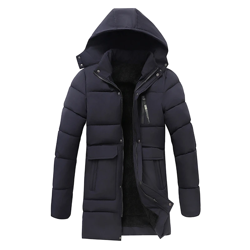 

Men Winter Plush Thick Windproof Cotton Jacket New Warm Mid to Long Hooded Cotton Jacket for Men Winter Fleece Branded Clothing