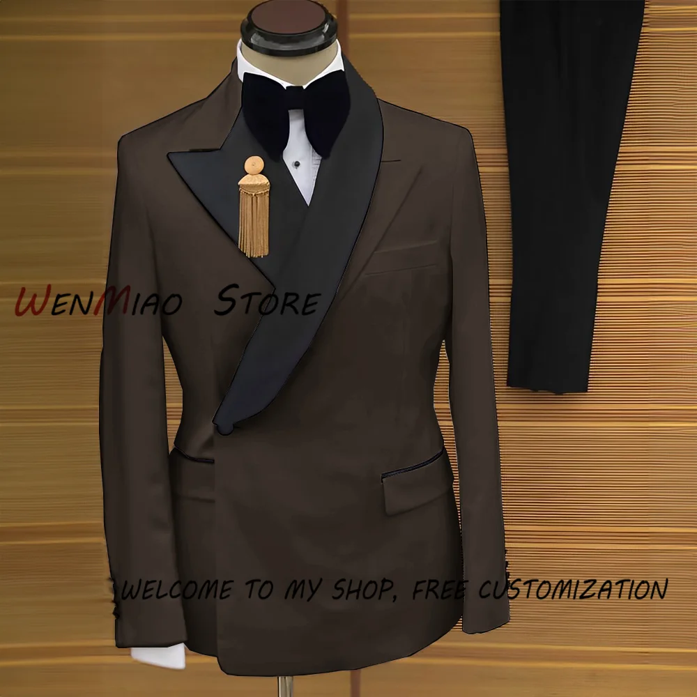 Customized Men\'s Suit 2 Piece Suit White Jacket Pants Black Collar Wedding Groom Tuxedo Elegant Party Dress Formal XS-5XL Outfit