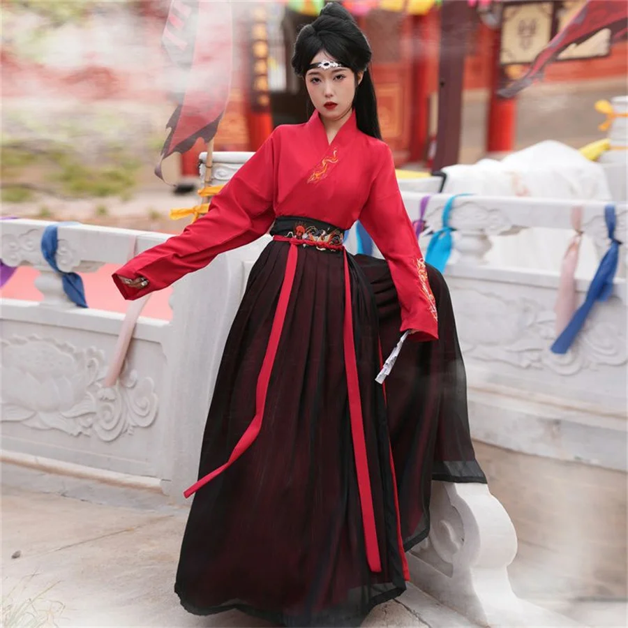 

Chinese Hanfu Couples Ancient Traditional Print Hanfu Red Black Sets Men Women Carnival Cosplay Costume Hanfu Sets Plus Size XL