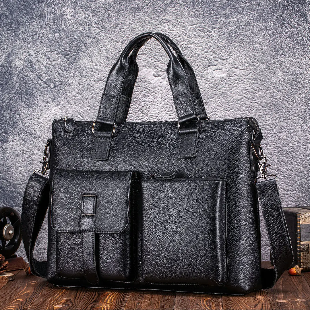 New Men Cowhide Horizontal Briefcase Multi Compartments Portable Large Capacity Business Laptop Shoulder Messenger Handbag