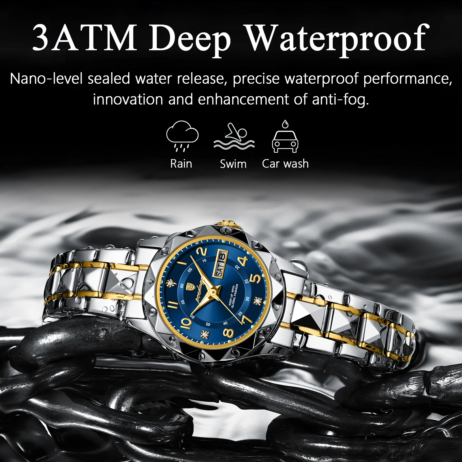 POEDAGAR موضة ساعات كوارتز نسائية تاريخ الأسبوع مقاوم للماء مضيئة السيدات ساعة الفولاذ المقاوم للصدأ الفاخرة ساعة اليد النسائية Reloj