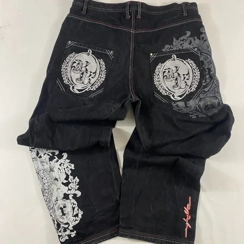 

Y2K Fashion American New Pattern Letters Baggy Jean Men Gothic Vintage Friends Hiphop Straight High Waist Wild Wide-leg Trousers