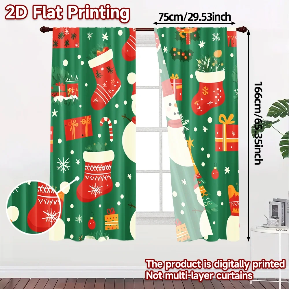 2pcs,Curtains Cute Snowman Christmas Tree Stocking (2) Pattern Chic Curtains Versatile Polyester Fabric Curtains Art Deco