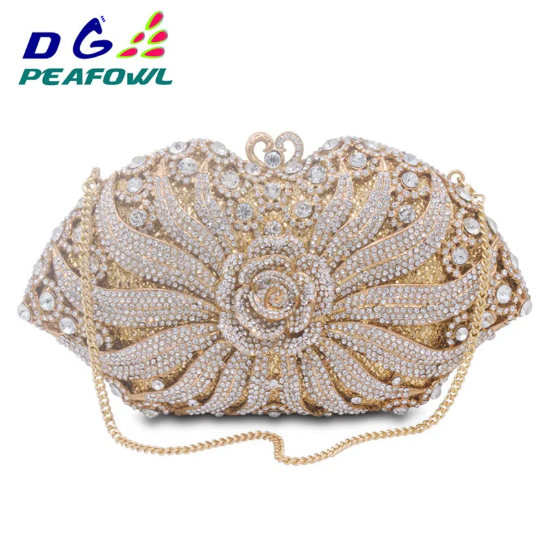 DGPEAFOWL Toiletry Bolsa Feminina Ladies Shoulder Package Hollow Out Diamond Crystal Women Evening Clutch Bag Handbags Purse 131