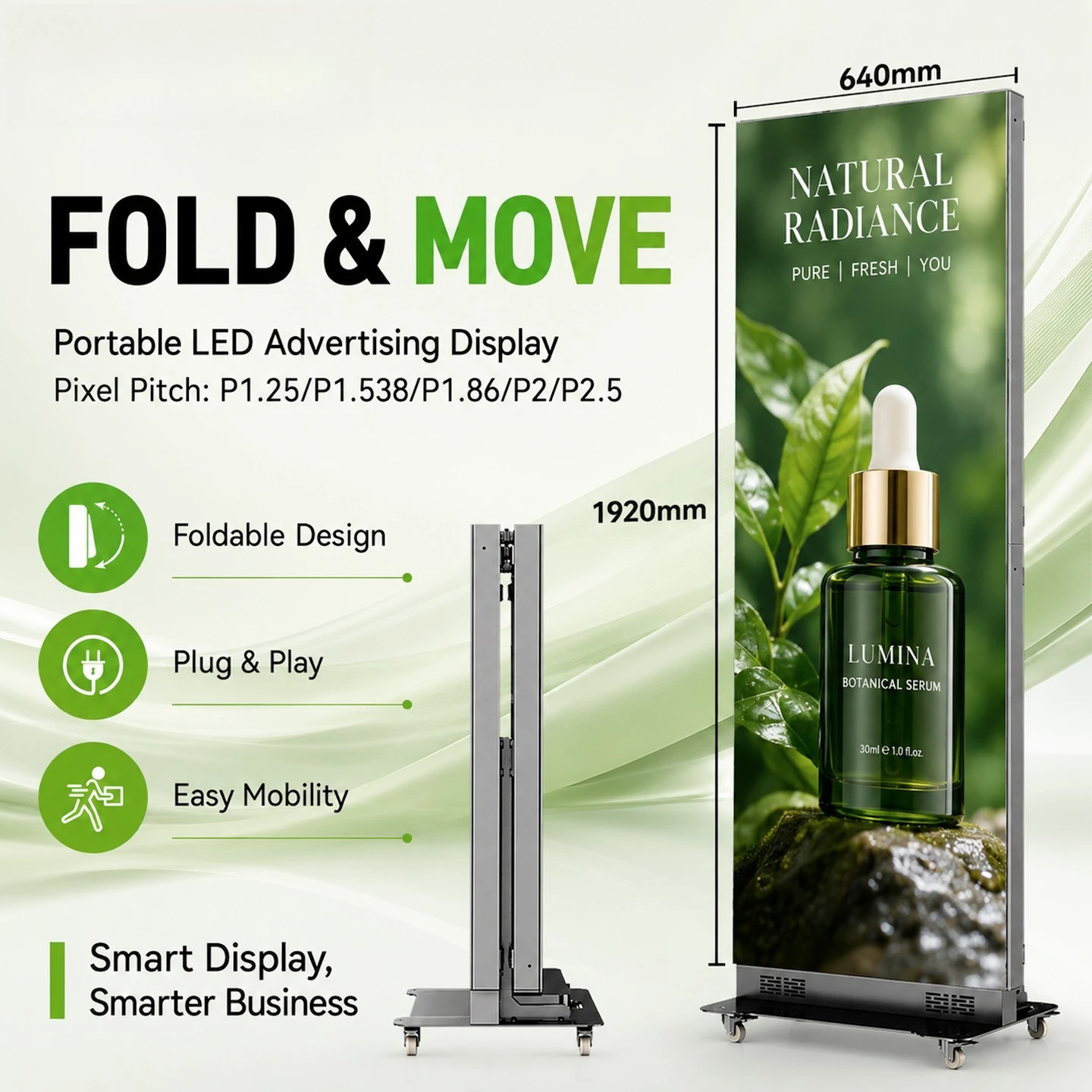 LED folding poster screen, vertical advertising display screen, supermarket store promotion screen, floor-to-ceiling mobile