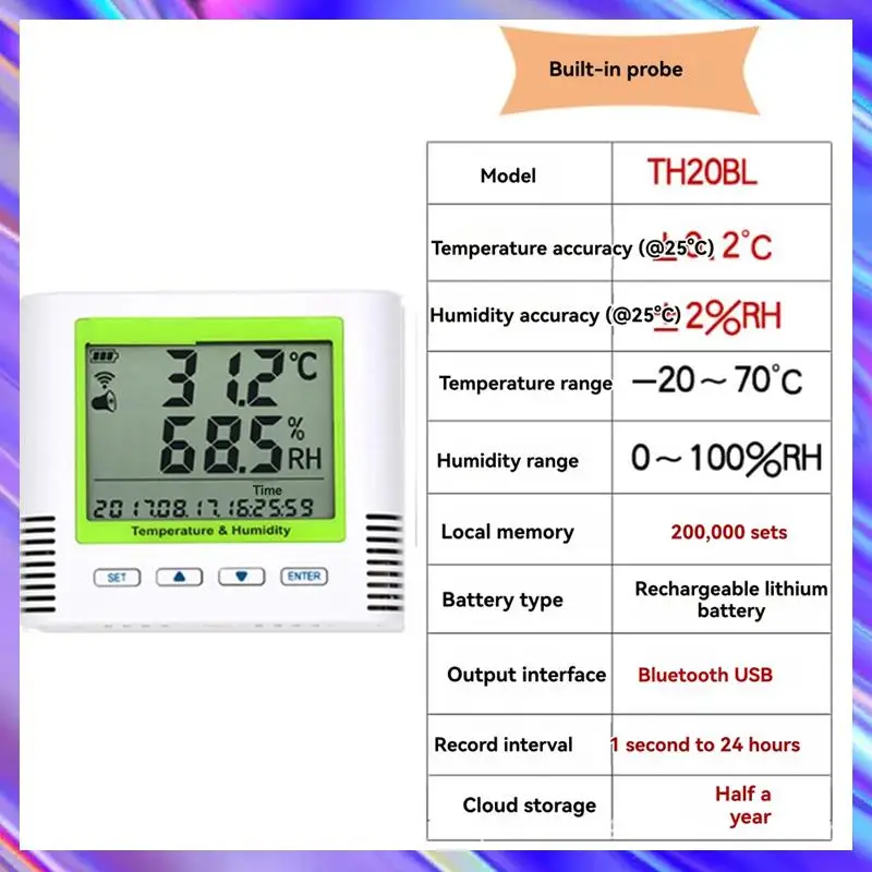 A24U TH20BL Bluetooth Temperature And Humidity Recorder Barometric Temperature And Humidity Meter With Built-In Probe