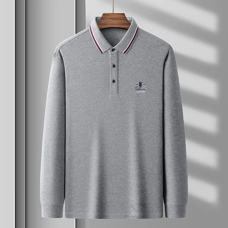 

Luxury Autumn Clothing Lapel Polo Shirt High-grade Horse Embroidery Business Casual Designer Quality Men's Long Sleeve Top M-4XL
