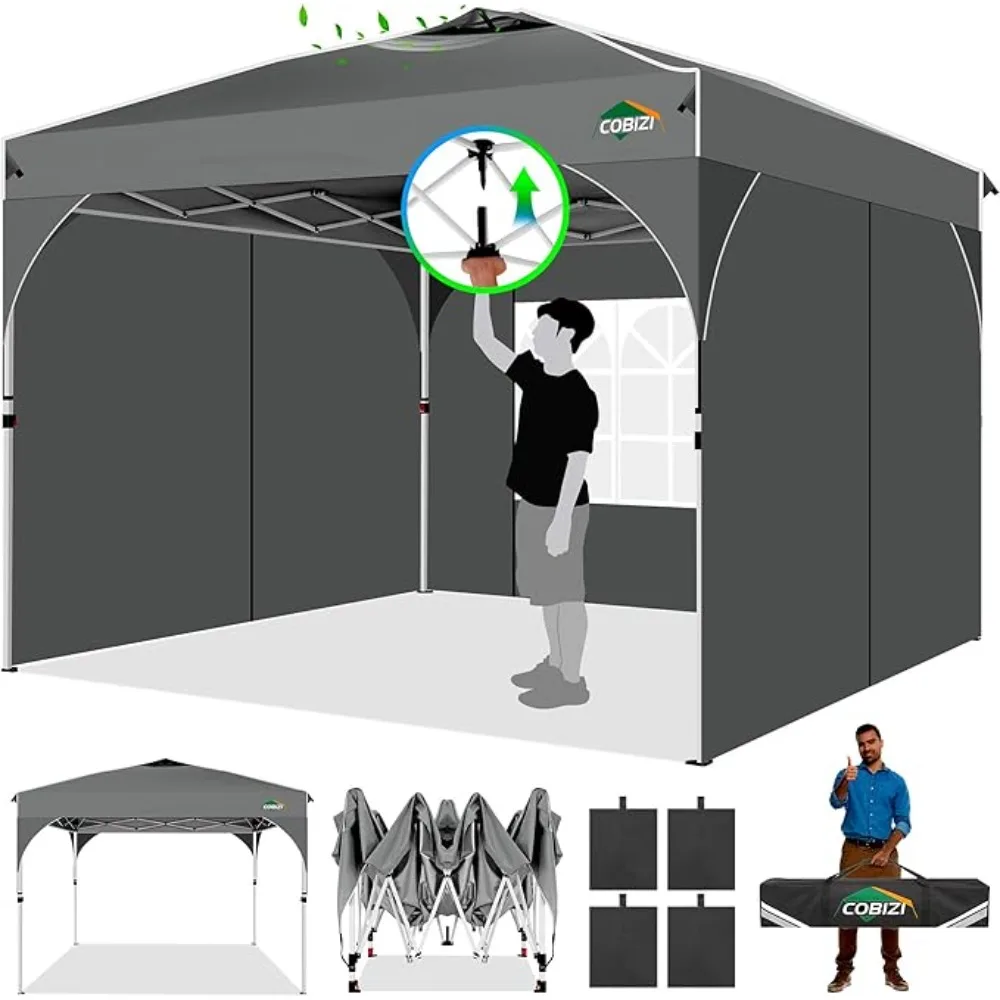 

Canopy Tent 10x10, Easy Up 10x10 Pop Up Canopy for Party Camping, Party Tents with One Push Central Button Air Vent