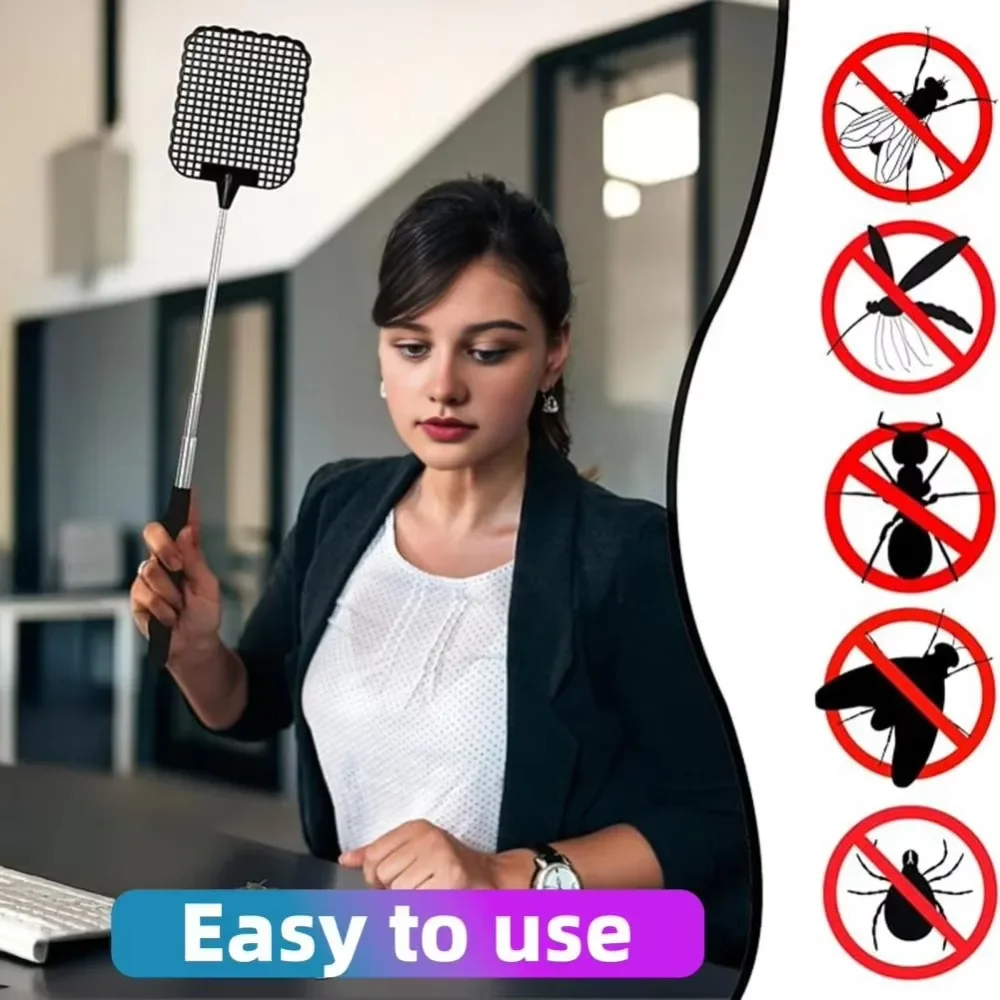 Telescopic Fly Swatter Manual Plastic Stainless Steel Rod with Long Rod Mosquito Swatter Home Sharp Tools Garden Accessories