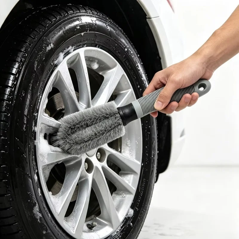 Heavy Duty Car Tire Cleaning Brush Wheel Hub Brush Auto Wheel Rim Scrubber Cleaner Duster Tyre Washing Tool for Car Moto Scooter