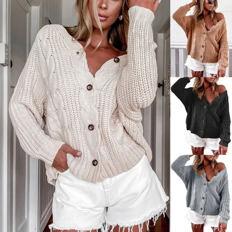 

Fall/Winter 2023 Womens Sweater V-neck Long Sleeve Cardigan Casual Solid Color Sweater Woman