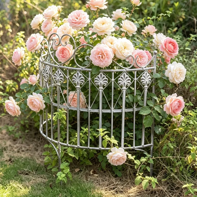 Retro Iron Curved Garden Fence Decorative Metal Plant Border for Flower Bed Rustic Landscape Divider Antique Ornamental Railing