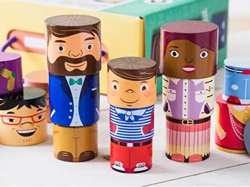 Multiracial Family Play Set for Creating Multi-Ethnic Pretend Play Families - Magnetic Wooden Diversity Building Blocks - Promot