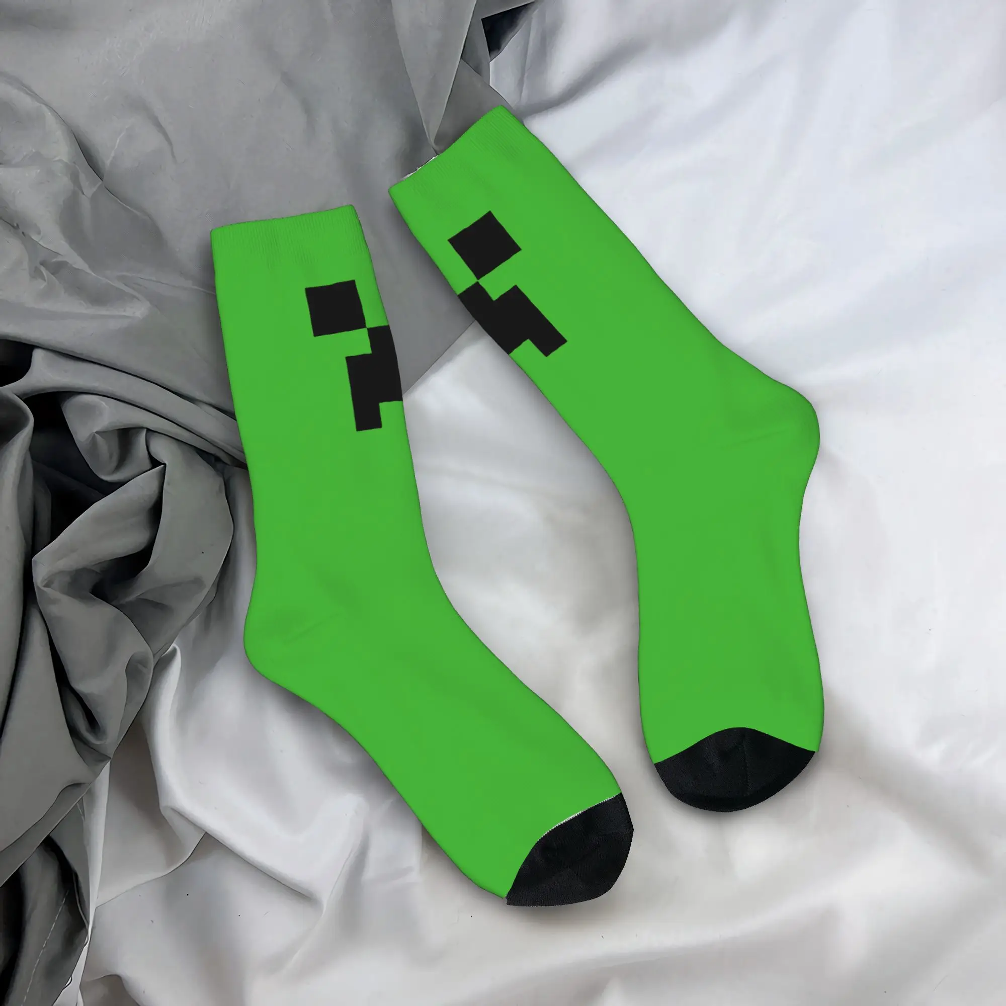 Autumn Winter Retro Men's Women's Pixel Game Creepers Socks  Breathable Basketball Socks