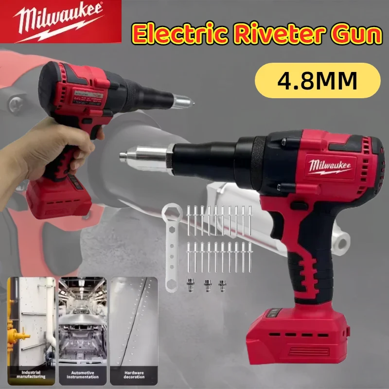 

Milwaukee 4.8MM Cordless Electric Riveter Gun Brushless Automatic Riveter Tool With LED Light For Milwaukee 18V 20V Battery