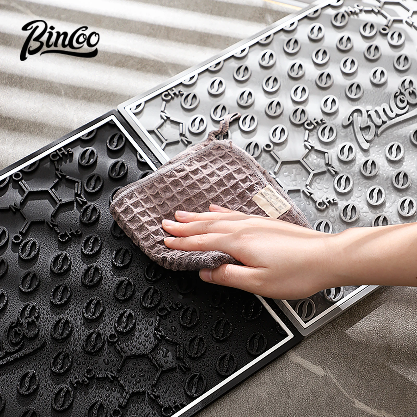 

Bincoo Premium PVC Coffee Bar Mat Multi Functional Drip Tray Tamping Mat and Non Slip Workstation Pad for Home Barista