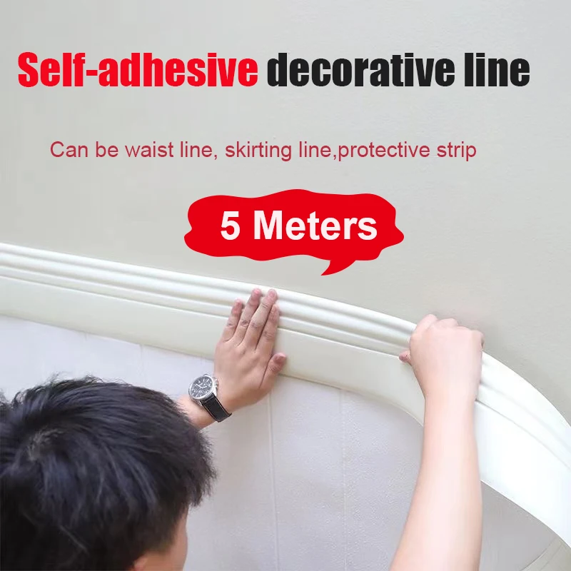 5M Self-Adhesive Wall Trim Molding NBR Skirting Board Flexible Wall Trim Waist Line Waterproof Strip