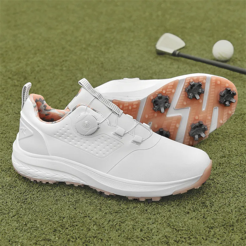 Golf Shoes Men Women Water Resistant Spiked Golf Sneakers Rotary Buckle Non Slip Soft Cleats Breathable Outdoor Training Shoes