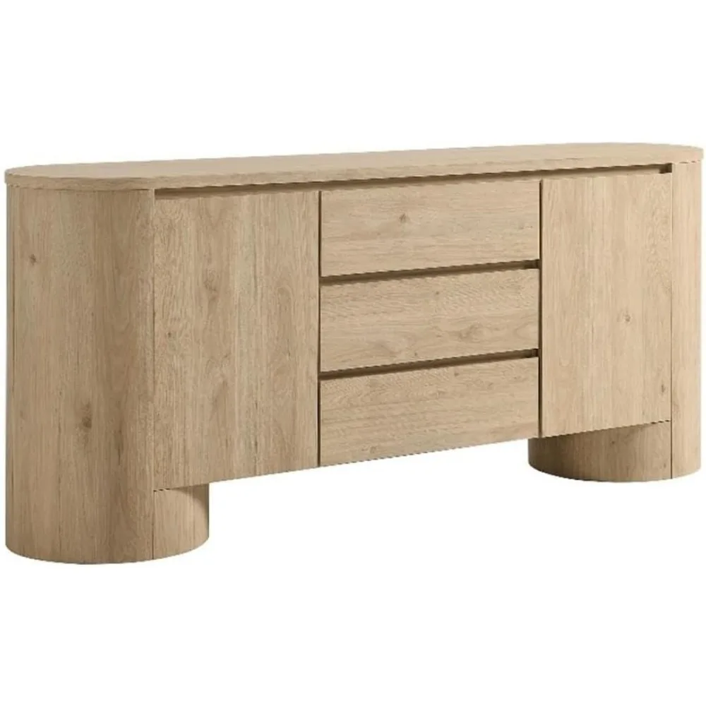 Duval Oval Wood Grain Sideboard with Doors and Drawers in Hickory Frost