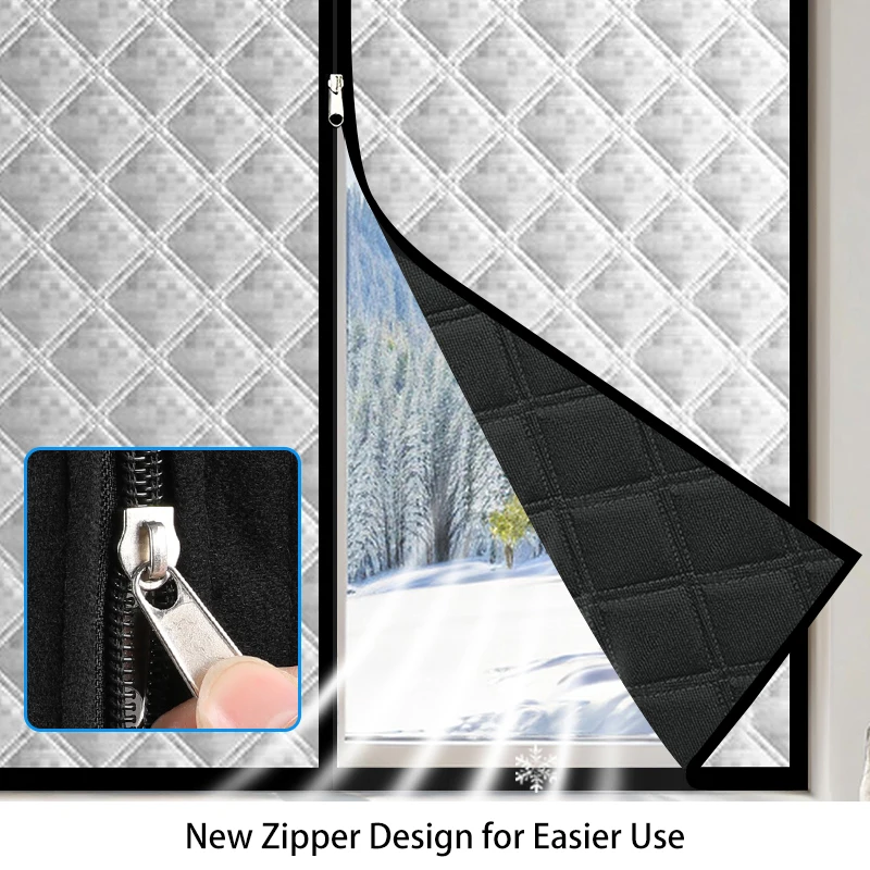 100+ Sizes Zippered Thermal Door Curtain – Insulated, Blackout & Noise-Reducing, Hook & Loop Easy Install, Removable