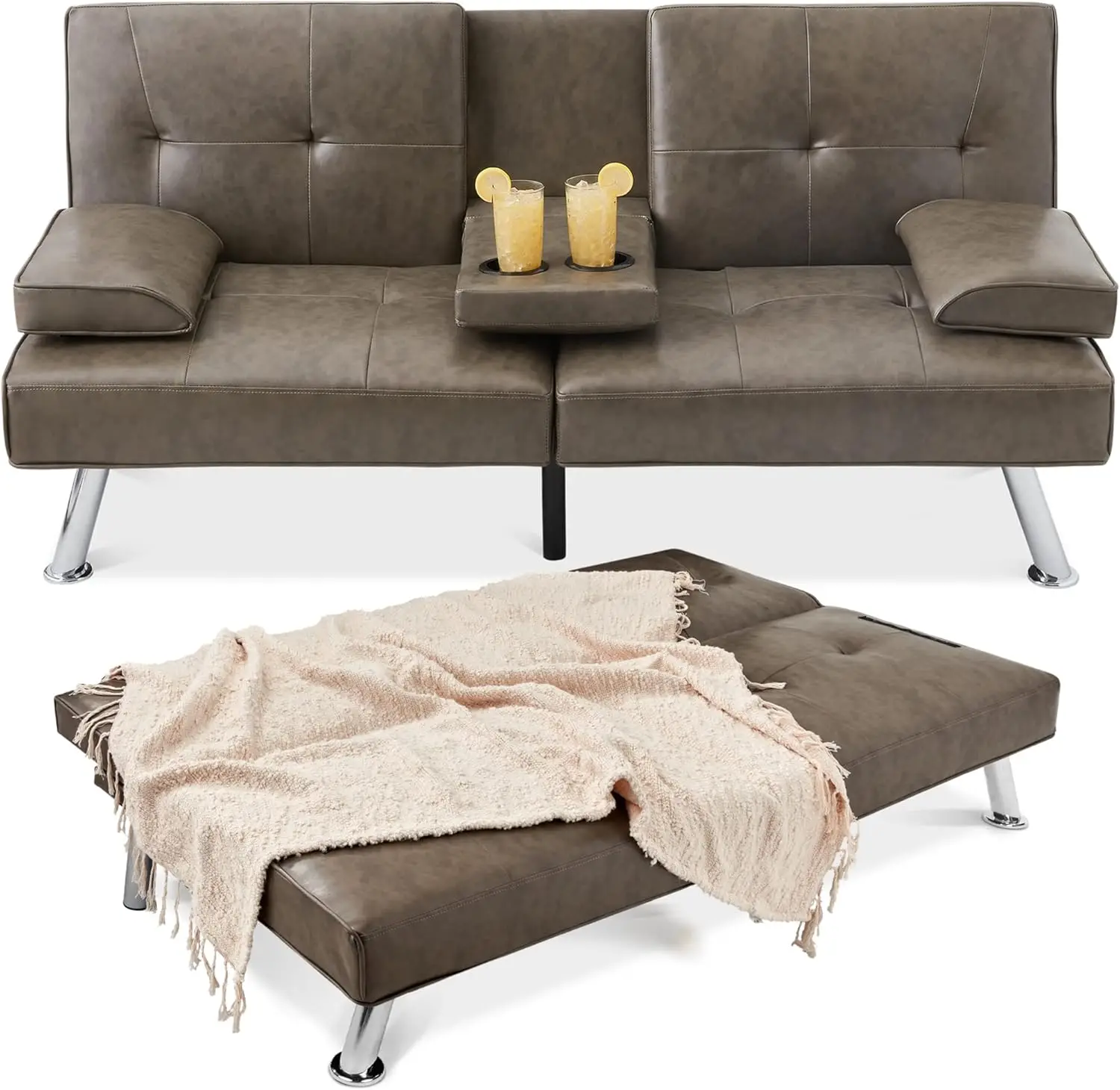 

Современный трансформируемый футон с обивкой из искусственной кожи, регулируемый складной диван-кровать, гостевая кровать со съемными подлокотниками - серый