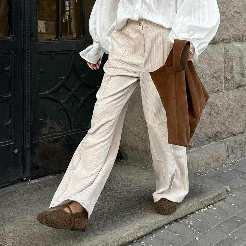 

Retro Wide-leg Pants Loose Casual Trousers For Women Pure Cotton Corduroy Pants 2025 Autumn New Fashion Commuting Female