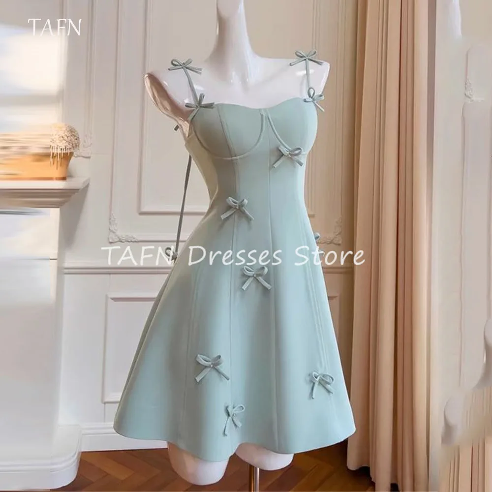 

TAFN Sexy Mini Strap Bow Trim Prom Gown Sweetheart A line Short Party Gowns Above Knee Formal Evening Event Dresses Zip Back