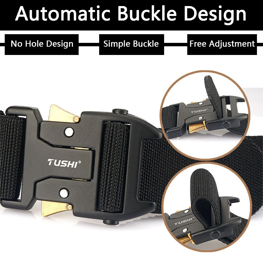 TUSHI New Quick Release Metal Pluggable Buckle Tactical Belt Breathable Elastic Military Belts For Men Pants Waistband Hunting