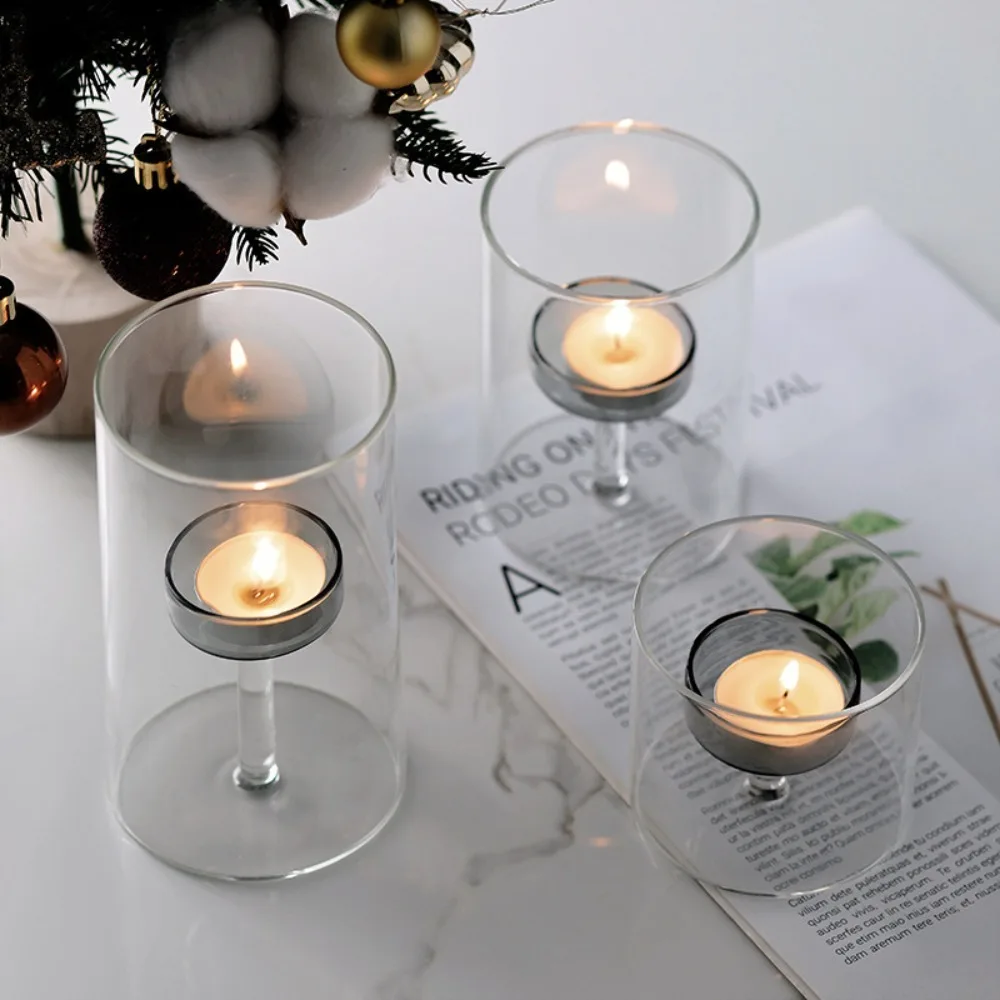 Creative European-style Glass Candle Holder Heat-resistant Solid Base Candle Stand Transparent Table Centerpiece Home Decor