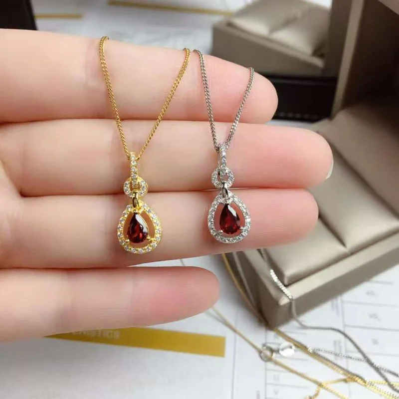 Gemicro Garnet Samll Pendnat 4MMx6mm Tear Shape Wine Red natural garnet Jewelry Girl Wedding Engagement Gift Real 925 Sterling