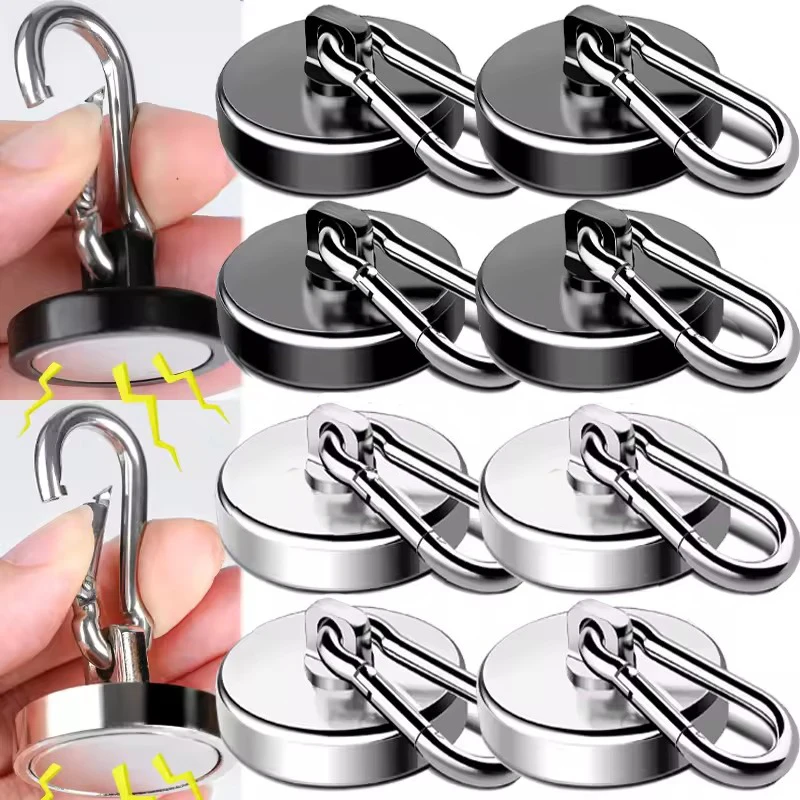Strong Neodymium Magnetic Hooks 360°Rotation Carabiner Magnet Ring Keychain Hook for Home Refrigerator Kitchen Bathroom Hanging image 2