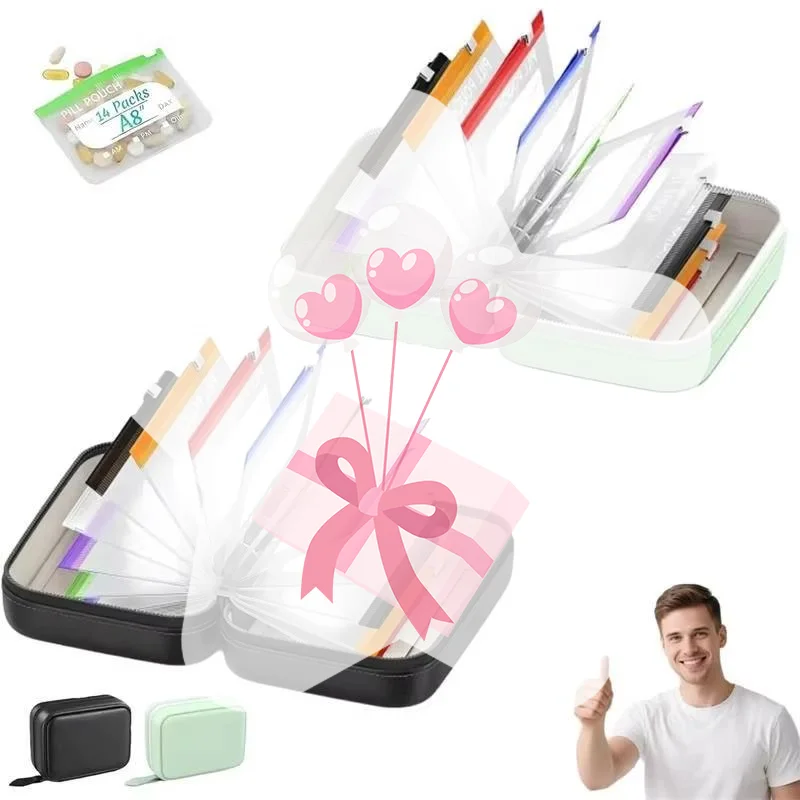 Waterproof Pill Pouch Storage Set 14 Color-Coded Pouches Writable Labels Perfect for Travel Supplement Carry