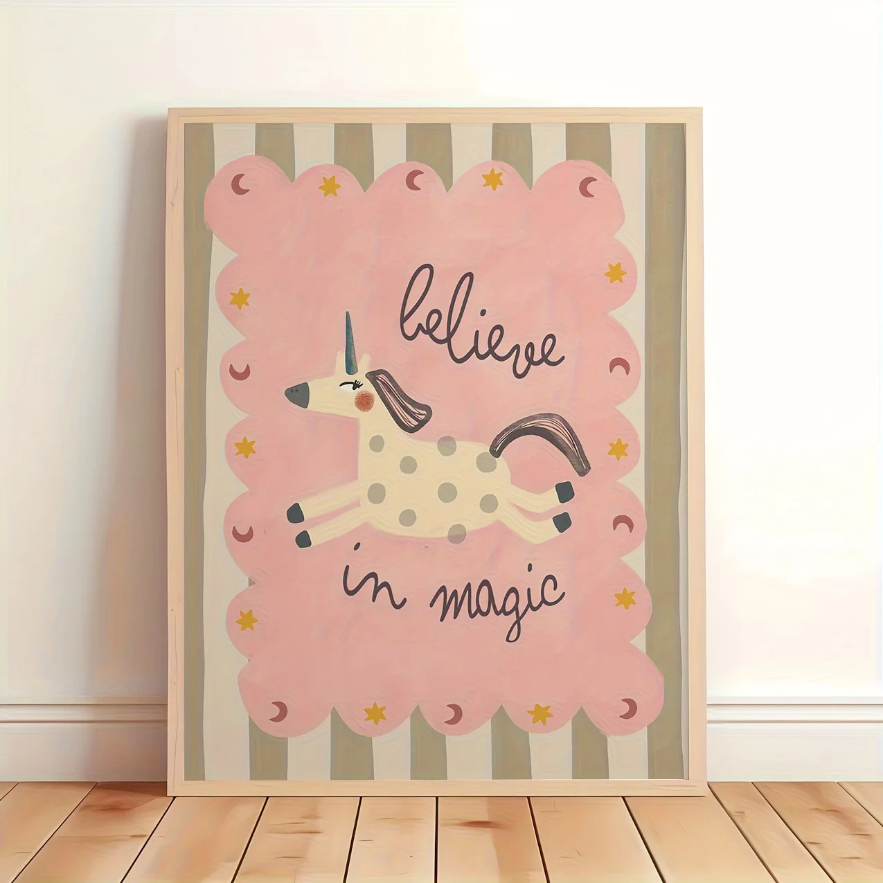 

1pc Believe in Magic Unicorn Wall Art Poster, Frameless Beige Bohemian Style Canvas Poster for Bedroom Decor and Birthday Gift