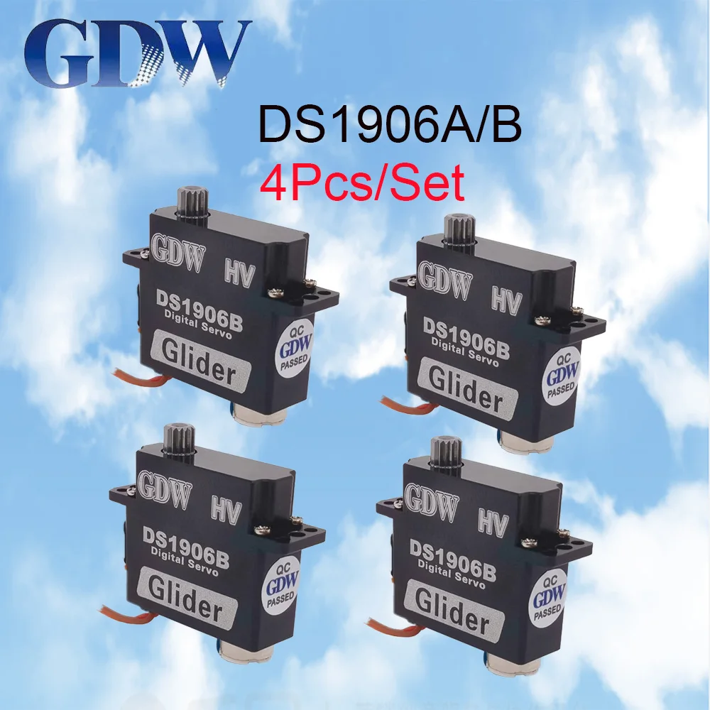 4Pcs UAV Servo GDW DS1906-A DS1906-B 3kg 8.4V 0.08S Glider DLG F3K High Speed Full Metal Digital 8g Mini Servo Replaces KST X08