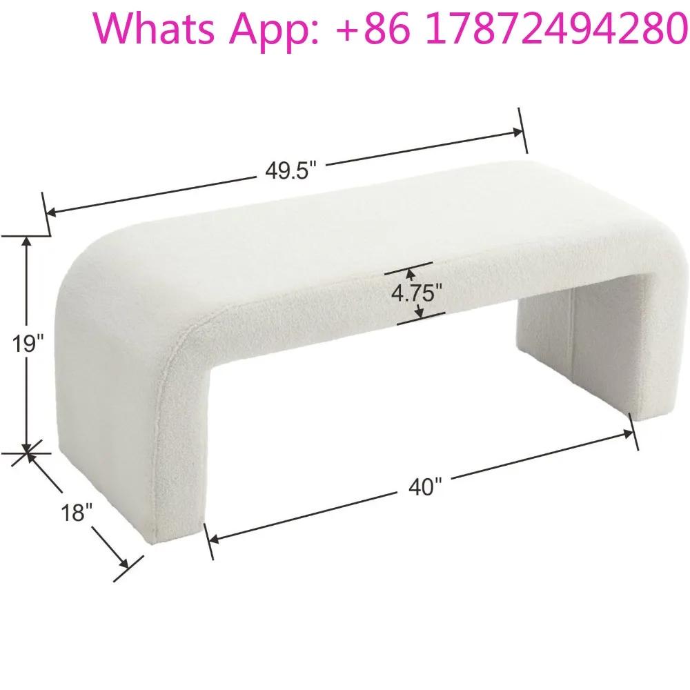White Modern Boucle Bench , Rectangular Sherpa Entryway Bench, Upholstered Ottoman