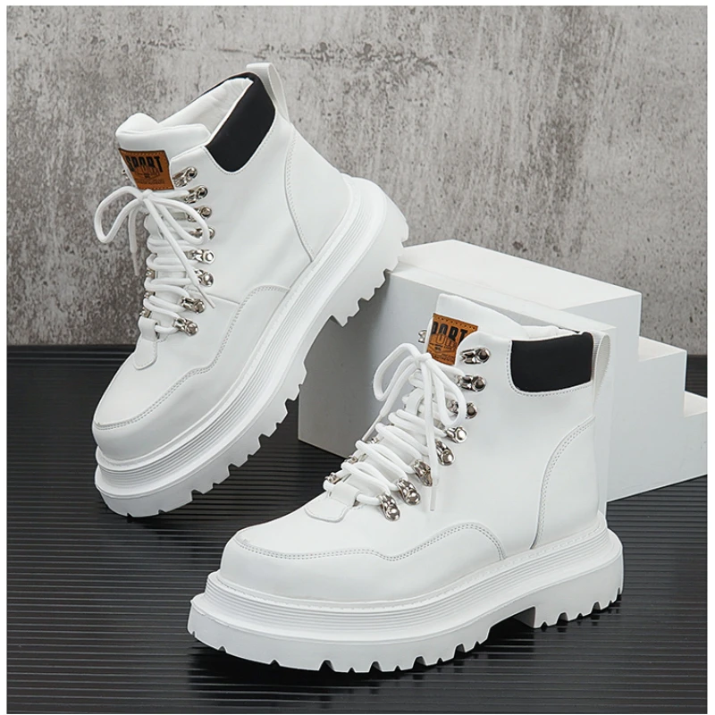 

Luxury Design Men Leather Sneakers Platform Height Increasing Shoes White Causal Trainers Sports Walking Winter Men Footwear