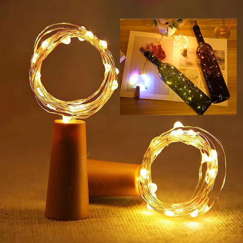 

LED Wine Bottle Lights 2m 20leds Cork Shaped Copper Wire String Lights Colorful For Party Wedding Christmas Holiday Decoration