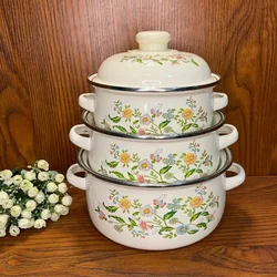 Enameled Enamel Pots and Pans Three-piece Set of Tableware Children's Complementary Pots and Pans Induction Cooker Gas Universal