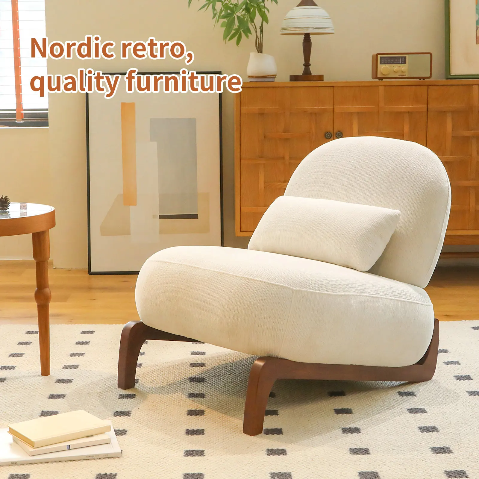 Cute Modern Accent Chair Solid Wood Legs Velvet Upholstery Durable Soft Cushion Cozy Comfortable Armless Reading Chair Living