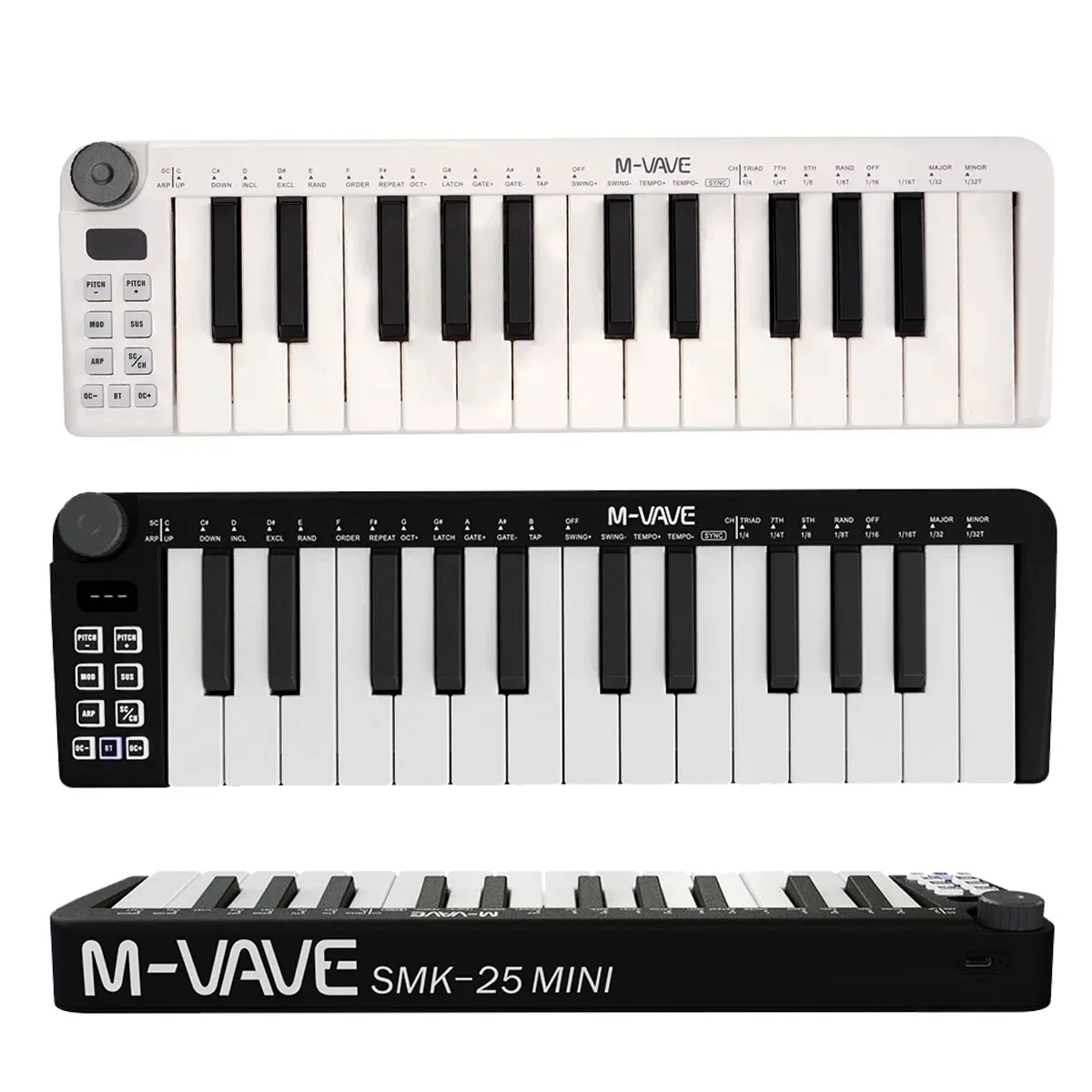 M-VAVE SMK-25 Mini Portable MIDI Keyboard – 25 Keys, Spring-Action, Pitch/Mod Buttons, Wireless Ready, Type-C, for PC/Mac/iOS