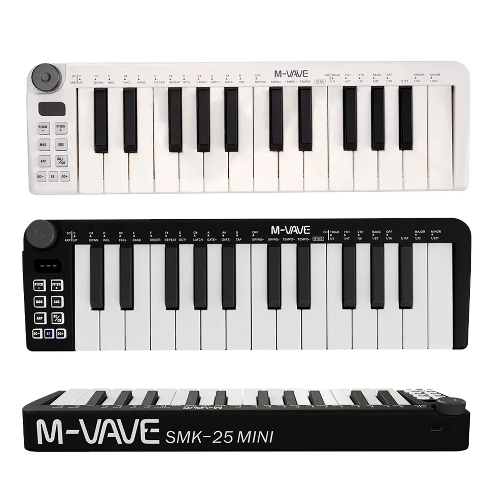 M-VAVE SMK-25 ミニポータブルMIDIキーボード – 25鍵、スプリング